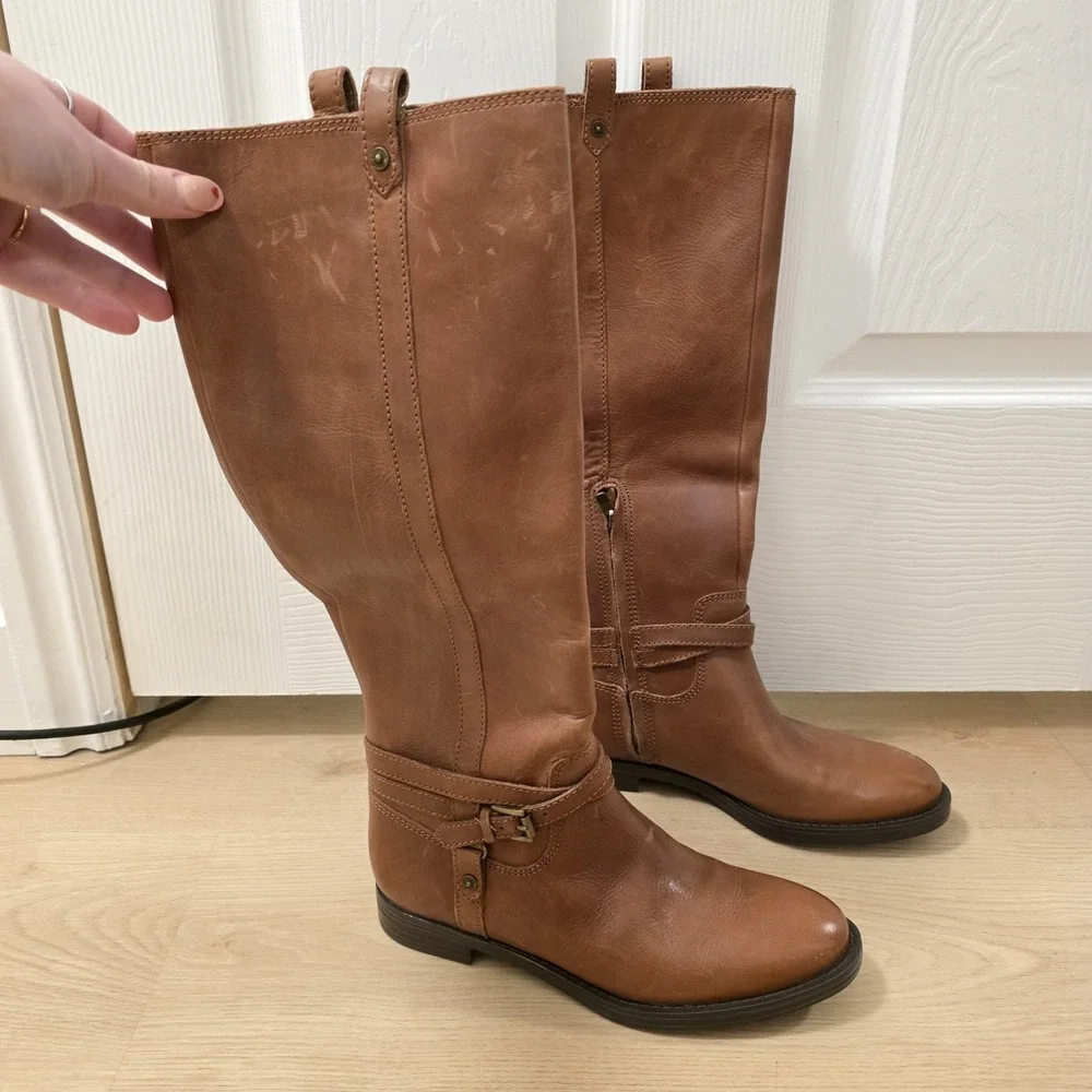 Enzo Anglioni Tan‎ Leather Classic Preppy Eaedosa Tall Riding Boots Size 6.5M